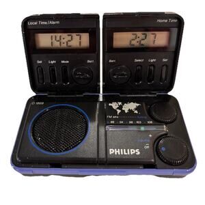 Vintage 1986 Phillips Mini Travel Radio Clock Dual Time Model D-1868 New Battery